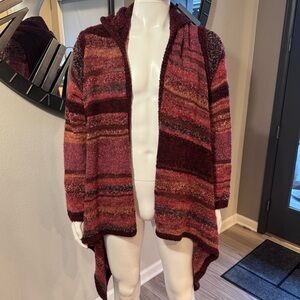 Coldwater Creek Striped Burgundy, Orange and Pink Cardigan